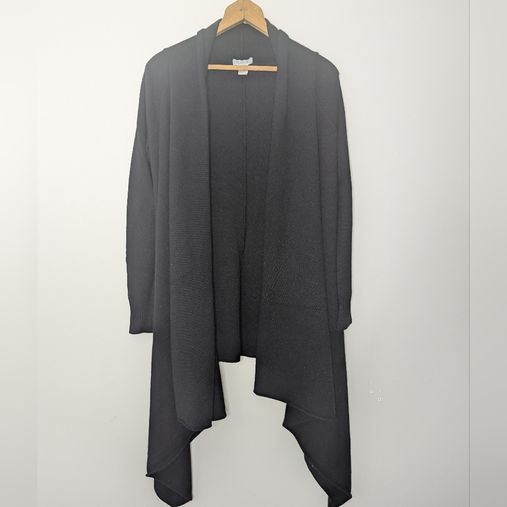 Garnet Hill Women's Small 100% Cashmere Black Waterfall Cardigan Sweater